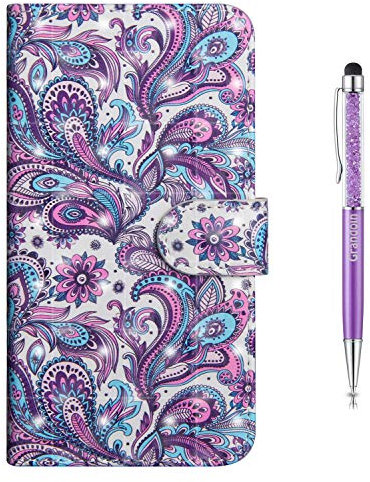 Grandoin Cover per iPhone SE 2020 (4,7 Pollici), 3D Creativo Colorato Custodia Retro a Libro Flip Case Portafoglio Cover in Pelle Wallet Magnetica Supporto Cover Cassa Protettiva (Porpora)