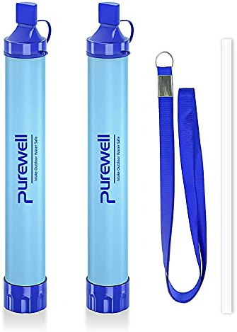 Purewell Filtre à eau pour l'extérieur Paille de filtration d'eau personnelle Equipement de survie d'urgence Purificateur d'eau pour le camping, la randonnée, l'escalade et le sac à dos