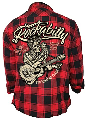 Gasoline Bandit Rockabilly Worker Herren-Hemd schwarz-rot kariert Reine Baumwolle - Let The Good Times roll 2XL