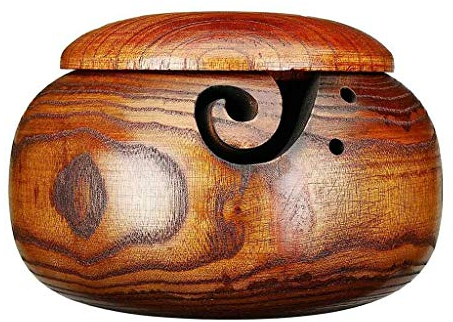 Cuenco de Hilo de Madera, Cuenco de Tejer de madera, Tejido Hilo Cuenco Con agujeros Tallados Hecho a Mano -Mantén el Hilo Libre de Enredos, Cuenco de Almacenamiento de Lana para Tejer Ganchillo