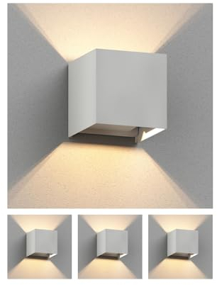 ledscom.de 4 Stück Wandleuchte CUBEL für außen, IP65, Up-/Downlight, weiß matt, quadratisch, 1x G9 max. 10W