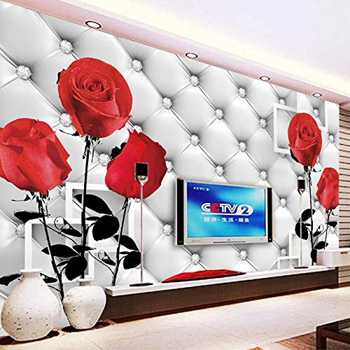 Rote Rose Blume Wandmalerei 3D Stereoskopische Soft Case Leder Wandbild Tapete Wohnzimmer Sofa TV Hintergrund Fotopapier 200 cm (L) × 140 cm (H)