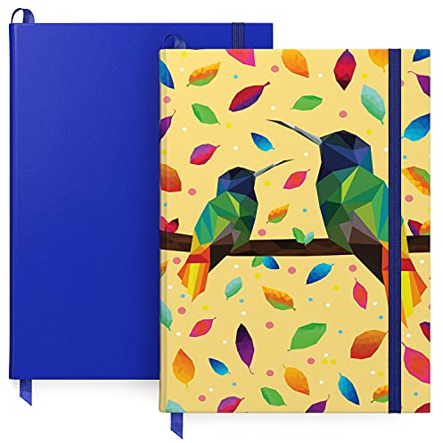 ARTEZA Notizbücher gepunktet, Hardcover Notizbuch 2er Set, 15,2 x 20,3 cm, je 96 Blatt, Vogeldesign und Kobaltblau, 2x Bullet Journal gepunktet mit glattem Papier, Zum Planen, Schreiben, Skizzieren