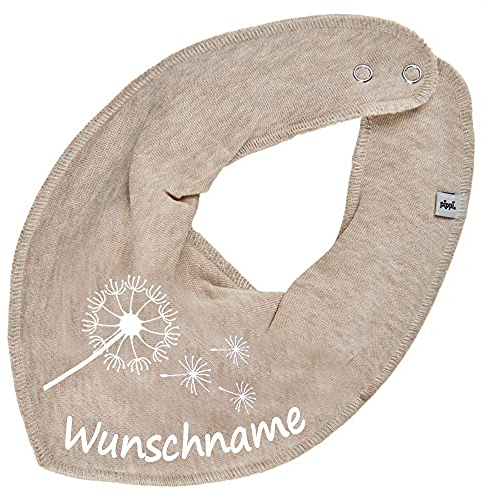 HALSTUCH mit Namen oder Text personalisiert für Baby oder Kind aus Baumwolle in Einheitsgröße Pusteblume beige