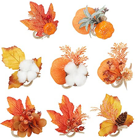 TIAVNTD Serviettenringe im Herbst-Design, 8 Stück, Ernte-Ahorn-Obst-Kürbis, Serviettenhalter, Thanksgiving, Serviettenschnalle, Halter für Urlaub, Küche, Abendessen, Tischzubehör