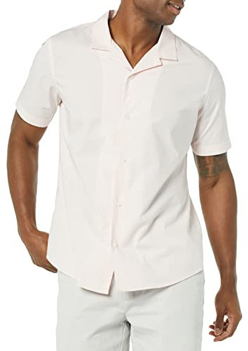 Amazon Essentials Men's Vacation Cotton Button-Down Resort Shirt, Short Sleeve, Pink, M