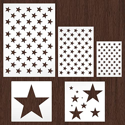 Schablone mit amerikanischer Flagge, 50 Sterne, groß, Kunststoff, wiederverwendbar, Sternschablone zum Malen auf Holz, Papier, Stoff, Glas, Wand, Unabhängigkeitstag, Projekt, DIY Handwerk (5 Stück)