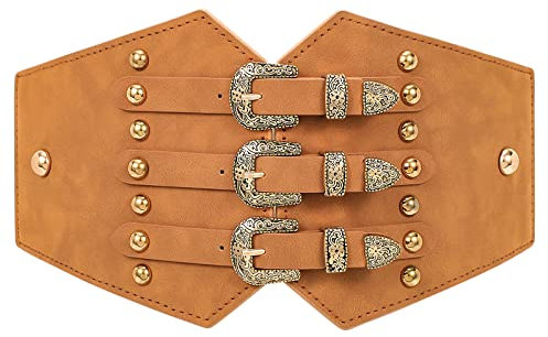 WHIPPY Damen Tied Waspie Gürtel Braun Korsett Ledergürtel Vintage Breiter Schnürgürtel Taillengürtel Elastischer Band für Kleid Mantel Shirt Cosplay Kostüm