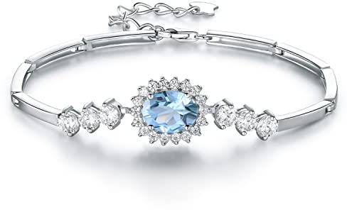 Damen Armbänder 925 Sterling Silber Verstellbar Funkeln Aquamarin Prinzessin Diana Armband Frauen Schmuck Geschenke für Mama Frau Mädchen mit exquisiter Geschenkbox