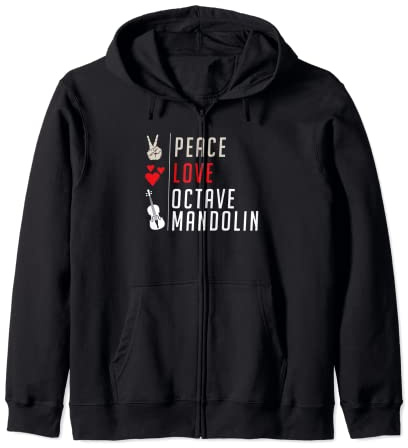 Peace Love Octave Mandolin Guitar Instrument Music Player Zip Hoodie