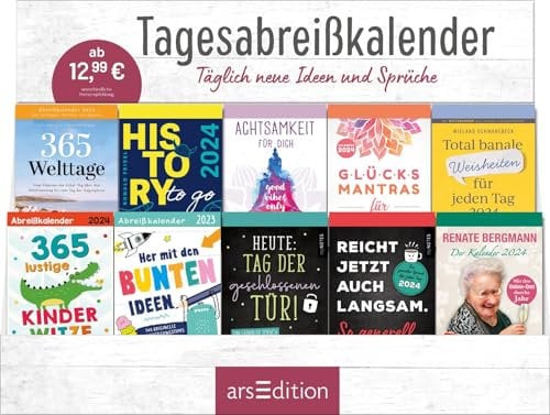Display Tagesabreißkalender 2024: Mit 10 x 3 Ex. | Dekorative Abreißkalender für jeden Tag, zum Aufstellen oder Aufhängen