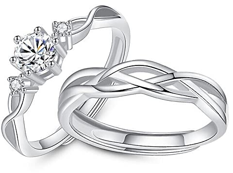 Verlobungsringe paar 925 Sterling Silber Liebe Herz Partnerringe Eheringe Trauringe Hochzeit Verlobung für Damen und Herren, Verstellbar Größe Carven Liebhaber Versprechen Ringe Schmuck Geschenk
