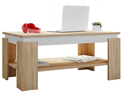 VCM Wood side table coffee table sofa table living room table Rolas Wood side table coffee table sofa table living room table Rolas Sonoma oak/white
