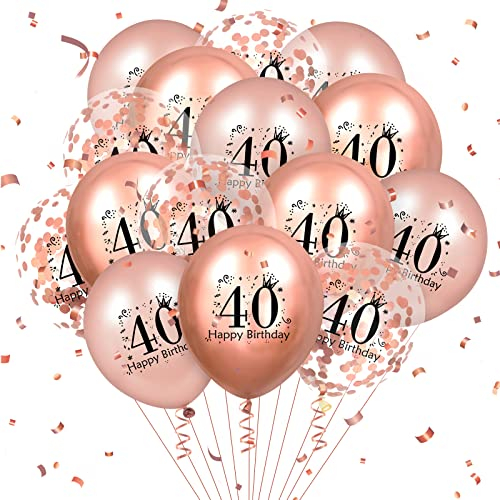 RUMIA 40th Birthday Balloons 18 Pcs Rose Gold Happy Latex Confetti for Men Women Anniversary Party Decorations Decor Supplies12 inch