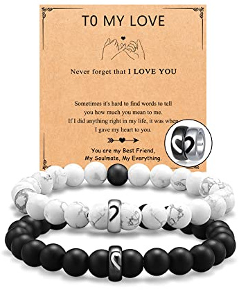UNGENT THEM Matching Couples Bracelets Stuff Promise Long Distance Relationship Sentimental Christmas I Love You Valentines Day Gifts for Him Her Boyfriend Girlfriend Women Men His Hers Bf Gf