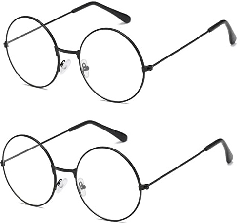 MFUOE 2 Paar Verkleidung Runde Brille Klassische Retro Brille mit schwarzen Metallrahmen und Harzlinse Cosplay Party Kostüm Zubehör für Jugendliche und Erwachsene (Schwarz)