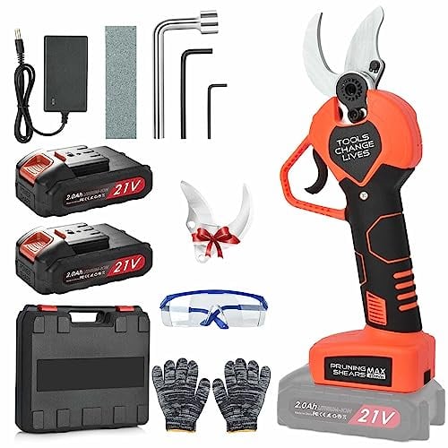 Forbici Potatura Elettriche - 40mm Cesoie Professionali Con 2 21V/2000 mAh Batteria - Forbici a batteria per Giardinaggio Albero da Frutta Delle Viti (red)