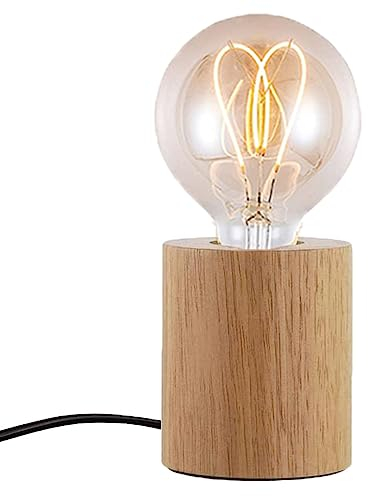 Chao Zan Holz Tischlampe Tischleuchte runden E27 LED Retro industrial Dekoleuchte kreativ Einfachheit für Wohnzimmer Schlafzimmer Esszimmer Restaurant Gang Bett Büro Cafe Badezimmer Studie Hotel Bar