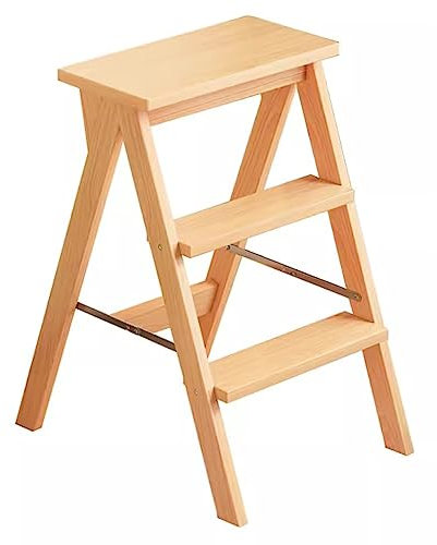 Taburete De Madera Maciza Escalera Plegable para El Hogar Banco Alto De Cocina Escalera De Tres Peldaños Taburete De Librería Material De Haya