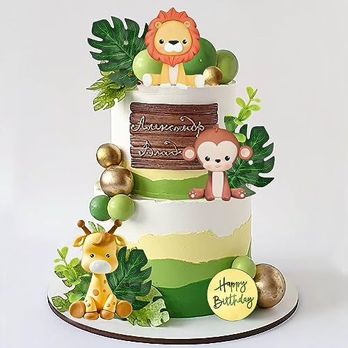 Jungle Safari Tier Tortenaufsatz mit bunten Bällen Plam Blätter Kuchendekoration für Mädchen Jungen wildes Thema Geburtstagsparty Babyparty Supplies (Stil 3)