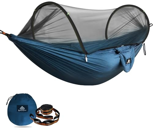 NATUREFUN Ultra-Light Reisecamping Hängematte Moskitonetz Hängematte | 300 kg Tragkraft, atmungsaktiv Schnelltrocknendes Fallschirm-Nylon | 2 Premium Karabiner, 2 Nylonschlingen inklusive