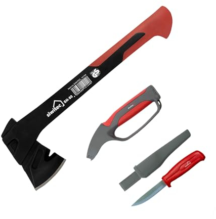 siwitec Axt Geschenkeset 800 Gramm Kopfgewicht mit Nylongriff, Inklusive 4in1 Messerschärfer & Universalmesser