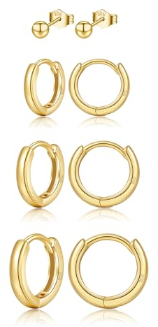 MOROTOLE Ohrringe Silber 925, 4 Paaren Gold Creolen Silber 925 Anti-Allergie 18K Vergoldet Ohrringe Damen und Ohrstecker Gold Hypoallergen Cubic Zirkonia Ohrstecker Set Creolen Gold Schmuck Damen
