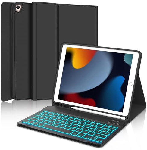 Occtingkind, Tastiera per iPad 10.2 pollici, Custodia con Tastiera per iPad 9a/8a/7a gen 2019-2021, Pro 10.5, Air 3, Cover con Magnetica Retroilluminata Bluetooth Keyboard, Italiano, USB C, Nero
