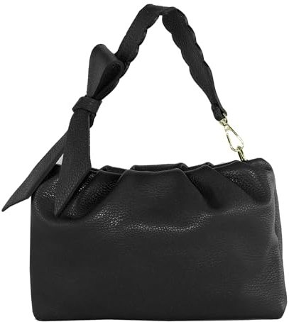 modamoda de - T254 - ital. Damen Henkeltasche Klein aus Leder, Farbe:Schwarz