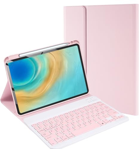 Jeloyutek für iPad Air 11 Zoll (M2) 2024 Hülle mit Tastatur, QWERTZ Layout Magnetisch Abnehmbarer Tastatur, Hülle mit Stifthalter für iPad Air 6./5./4.Gen (2024/2022/2020), Rosa