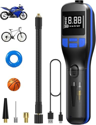 Wistrue Elektrische Luftpumpe 5200mAh Akku 150PSI Tragbarer Kompressor für Fahrrad, Motorrad, Auto, Bälle - Digital LCD & LED Licht, Taschenlampe und Powerbank