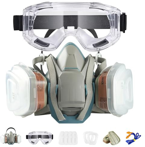 ZXICH Atemschutzmaske, Gasmaske mit Filter and Brille für Lackieren, Staub, Epoxidharz, Maschinenpolieren, Schweißen, Industriemalerei