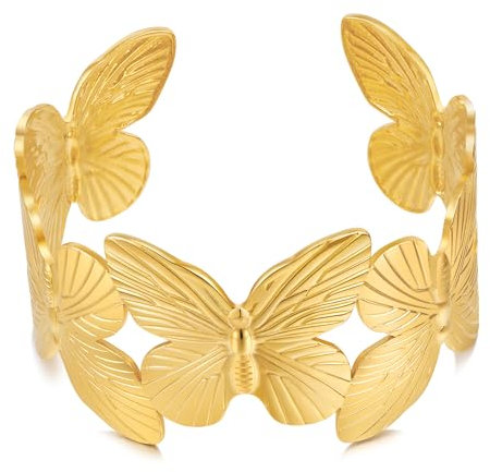 LILIE&WHITE Gold Butterfly Armreif Armband für Damen – Elegantes Design mit Schmetterlingen, Hypoallergen, Langlebig, Rostfrei, Besondere Anlässe und Geschenke