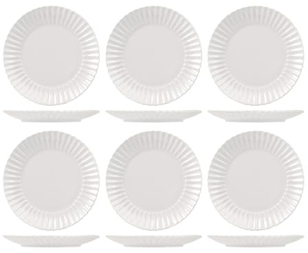 H&H-Set 6 Piatti Piani, linea Lotus, ø 27 cm, in stoneware, colore bianco, lavabili in lavastoviglie