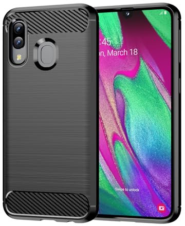 owlhold für Samsung Galaxy A40 Hülle, Karbonfaser Design Handyhülle Dünne Weiche TPU Silikon Material Schutzhülle stoßfeste Case Kratzfeste Cover für Samsung Galaxy A40 (Schwarz)