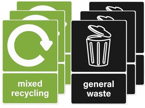 Pack of 6 Recycling bin sticker 15cm x 10cm Mixed Recycling Mixed Recycling Stickers Waterproof Recycling Stickers for Bins Self Adhesive (150 x 100 mm)