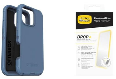 OtterBox Bundle Defender Series MagSafe Case for iPhone 16 Pro Max, Shockproof, Drop Proof, Ultra-Rugged, Protective Case, Blue & Premium Glass Screen Protector
