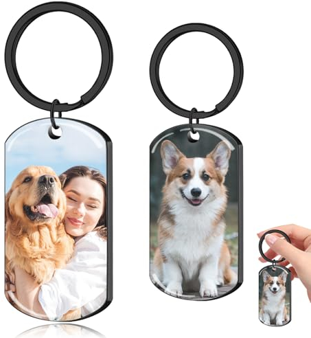 JONZIN Personalisierte Geschenke,Schlüsselanhänger mit Foto,Personalisierter Schlüsselanhänger mit Bild Gravur Text Namen Hundefoto(Doppelseitiges Foto 1)