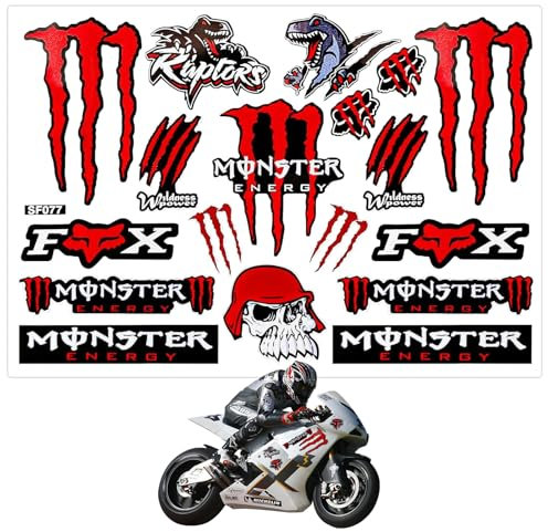 SGQTGIMU Reflektierend Helm Aufkleber Motorrad, Rot Monster Sticker, Wasserdicht Motorrad Sticker, Motorrad Aufkleber für MotorräDer, Motorradhelm, Auto Und GeläNdemotorräDer-Dinosaurier