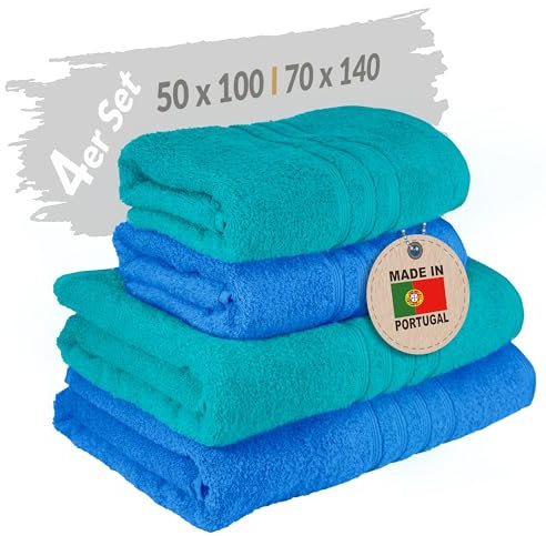 Lashuma Duschtuch Set 70x140 cm, London Frottee Handtuch Set 50x100 cm Blau - Grün