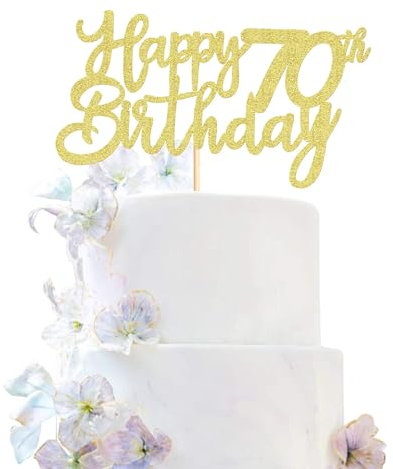 Anemowind 3Pcs 70th Happy Cake Toppers 70 and Happy Cake Toppers for Happy 70th Birthday Cheers to 70 Party Decorations 70 Anniversary Birthday Cake Decorations Supplies(Gold)