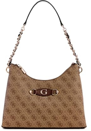 GUESS Izzy Top Zip Shoulder Bag Latte Logo/Brown