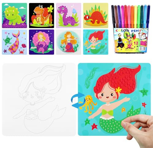 Kreatives Kinder Bastelset, Kinder Klebepunkt Bastelset, Klebepunkt Aufkleber, Buntes Klebepunkt Pappe zum Basteln, Mosaik Bilder mit Klebepunkten, DIY Kunsthandwerk Puzzles Sticker