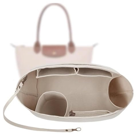 Gliterra Organizer M für Longchamp Tasche, Taschenorganizer für Le Pliage M mit 9 Fach und Schlüsselkette aus Premium Filz(Beige M)