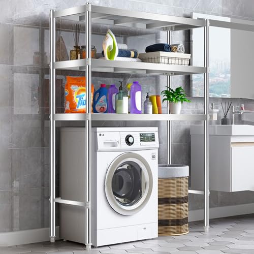 Frontlader-Waschmaschine Und Trockner Tragbares Gestell, Waschmaschine Trockner Schrank, Regal Waschmaschine, Verstellbares Stapelset, Edelstahl, Für Badezimmer Küche Balkon Waschküche(60x45cm/23.6x17