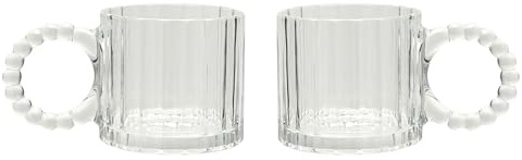 Widdop and Co Hestia - Set of 2 Contempary Style Clear Cups | Bobble Handle Design - Modern Homeware & Gifting for Kitchen & Dining - H: 7 x W: 14cm