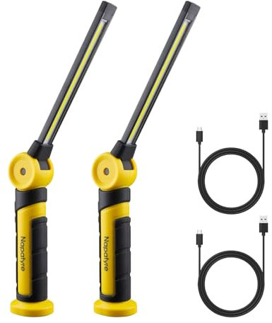 Napatyre LED Arbeitsleuchte Werkstattlampe, 4000 mAh Taschenlampe LED Aufladbar mit Magnet und 120° Drehbar, 3 Lichtmodi Handlampe COB Inspektionslampe für Auto Reparatur Camping Notfall (2 Stück)