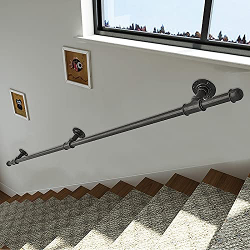 Handlauf für Flur-Dachbodentreppen, 60 cm, 90 cm, 1 m, 120 cm, 1,5 m, 2 m, 3 m, 4 m, 5 m, 6 m, Treppengeländer | Wandmontierte Handläufe für ältere Kinder, schwarzer Haltegriff für den Außenbereich (G