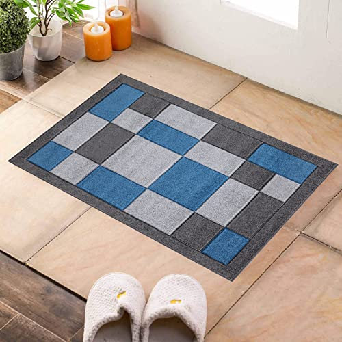 renoazul® Small Runner Rug for Entrance and Kitchen Mat, 60 x 110 cm, Dark Grey Blue, Washable Rugs For Bedroom and Fireside Rug