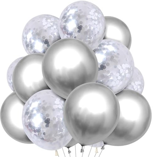 Ovanda Silber Luftballons, 20 Stück Hochzeitsdeko Luftballons Silber Set, Konfetti Helium Ballons Hochzeit, für Party Feier Dekoration Jungen Geburtstag Baby Shower Taufe Party Dekoration